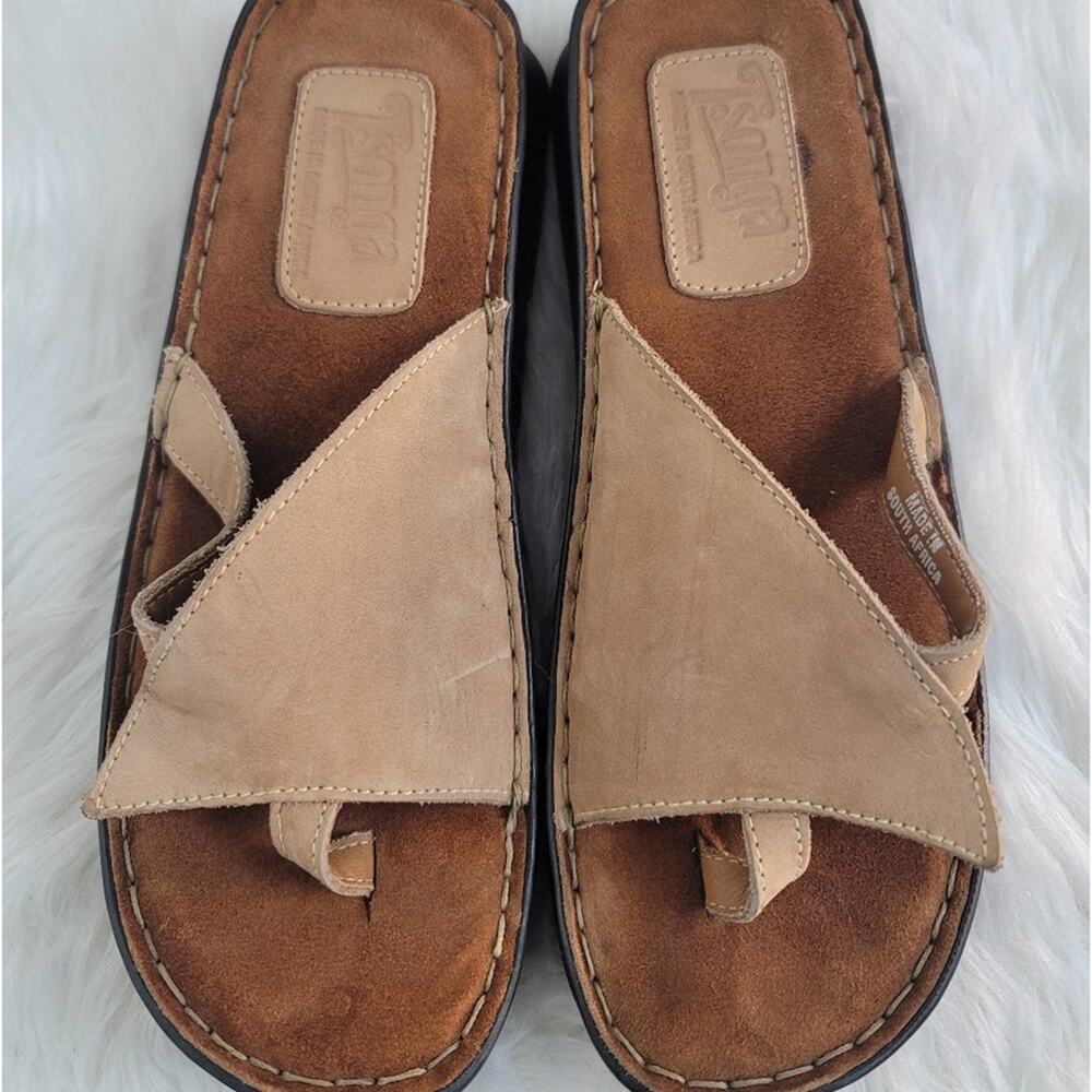 NWOT TSONGA South Africa Tan Genuine Suede Leather Sandal Minimalist Sz: M7 W9
